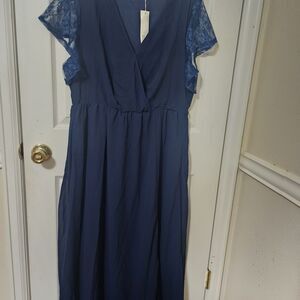 BloomChic Deep Blue Maxi Dress with Lace Accents Size 2x